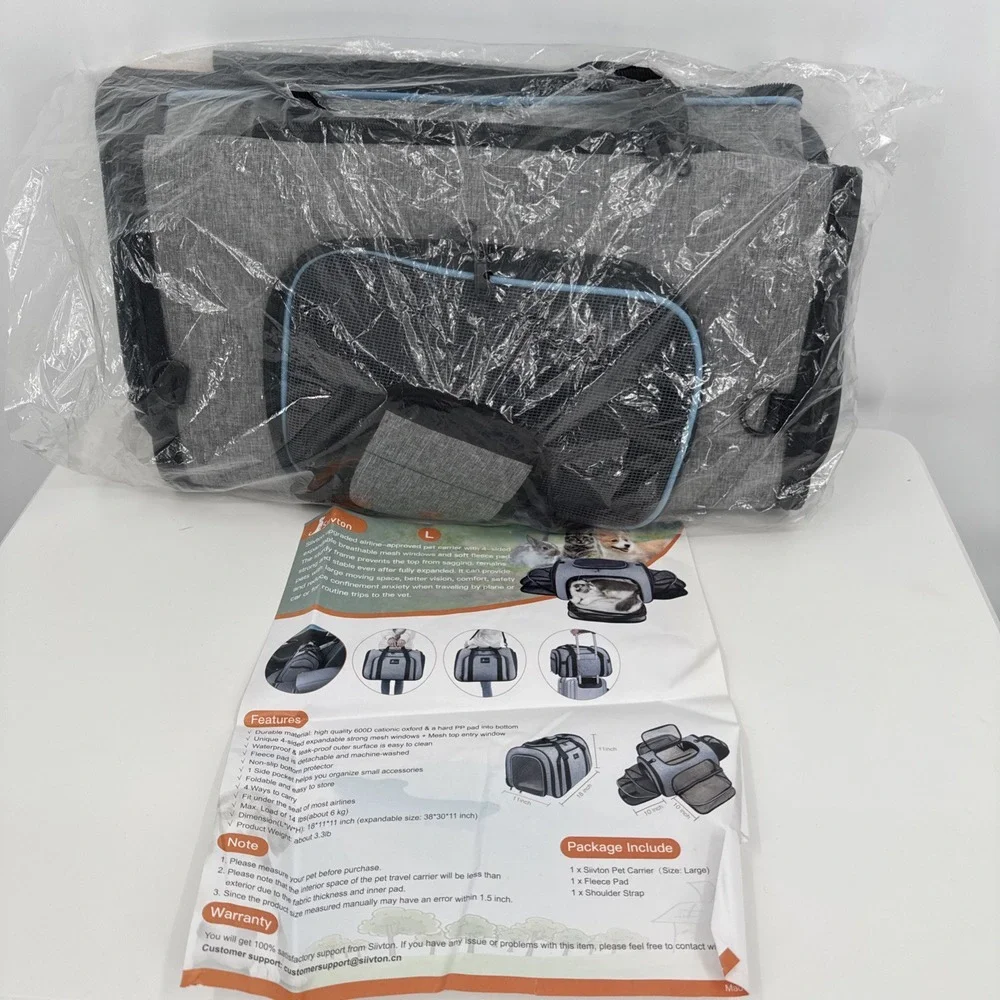 NEW Airline Approved SIIVTON Animal Carrier 4 Expandable Sides With‎ Fleece Pad
